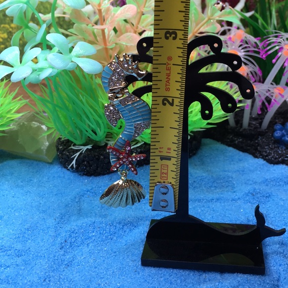 Enamel Seahorse Earrings with Rhinestones - Picture 7 of 8